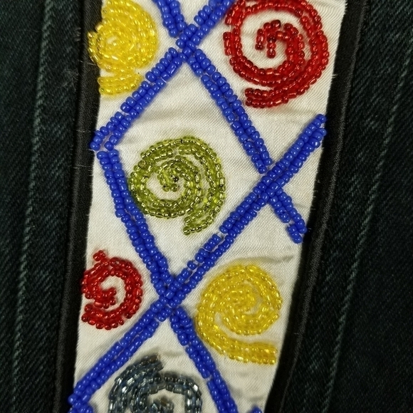 Cedars Womens Heavily Beaded Black Denim Button Vest Large Artsy Boho Vintage - Picture 8 of 12